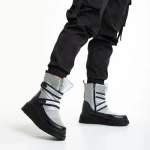 Cizme dama gri din piele ecolofica si material textil Xiomara