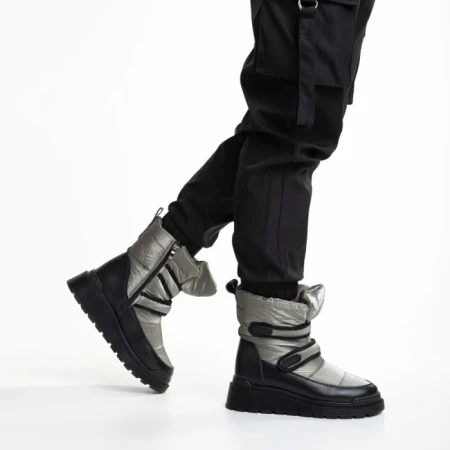 Cizme dama gri inchis din piele ecolofica si material textil Xiomara