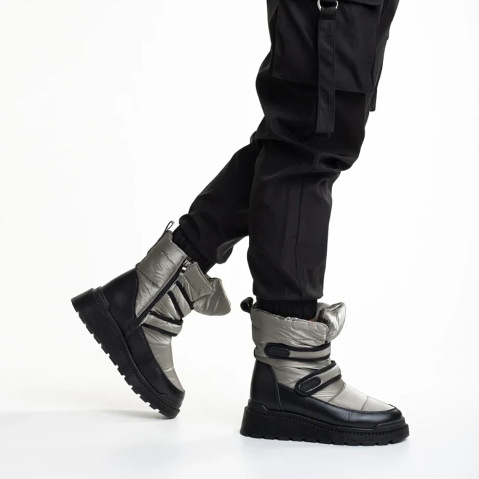 Cizme dama gri inchis din piele ecolofica si material textil Xiomara