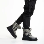 Cizme dama gri inchis din piele ecolofica si material textil Xiomara