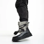 Cizme dama gri inchis din piele ecolofica si material textil Xiomara