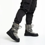 Cizme dama gri inchis din piele ecolofica si material textil Xiomara