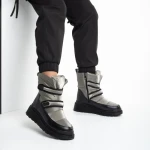 Cizme dama gri inchis din piele ecolofica si material textil Xiomara