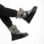 Cizme dama gri inchis din piele ecolofica si material textil Xiomara