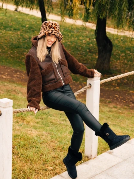 Cizme dama negre din material textil Zeltana