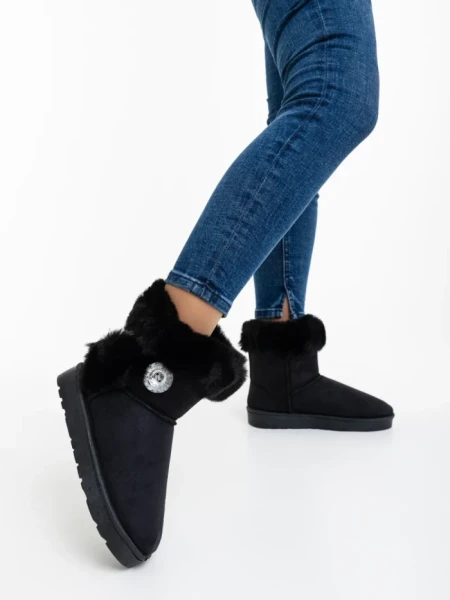 Cizme dama negre din material textil Hermina