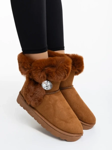 Cizme dama camel din material textil Hermina