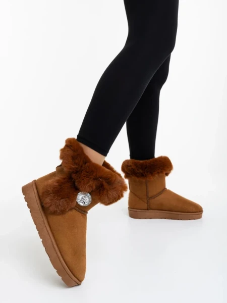 Cizme dama camel din material textil Hermina