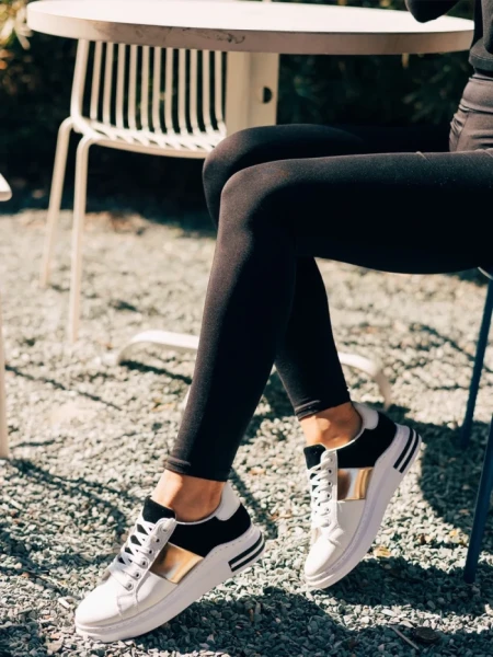 Pantofi sport dama albi cu negru din piele ecologica Nedelya
