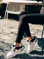 Pantofi sport dama albi cu negru din piele ecologica Nedelya