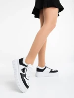 Pantofi sport dama albi cu negru din piele ecologica Retta