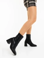 Botine dama cu toc negre din piele ecologica Santana