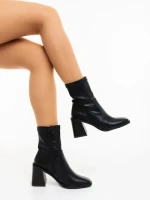 Botine dama cu toc negre din piele ecologica Santana