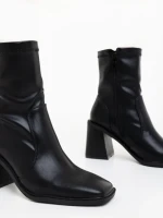Botine dama cu toc negre din piele ecologica Santana