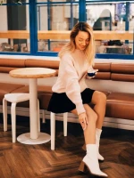 Botine dama cu toc albe din piele ecologica Santana