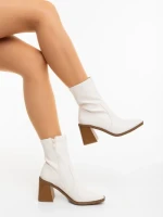 Botine dama cu toc albe din piele ecologica Santana
