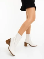 Botine dama cu toc albe din piele ecologica Santana