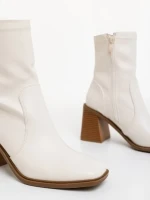 Botine dama cu toc albe din piele ecologica Santana