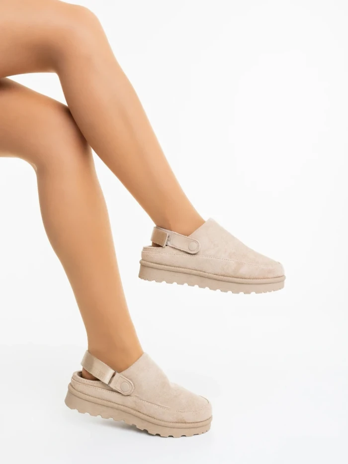 Papuci dama bej din material textil  Luara