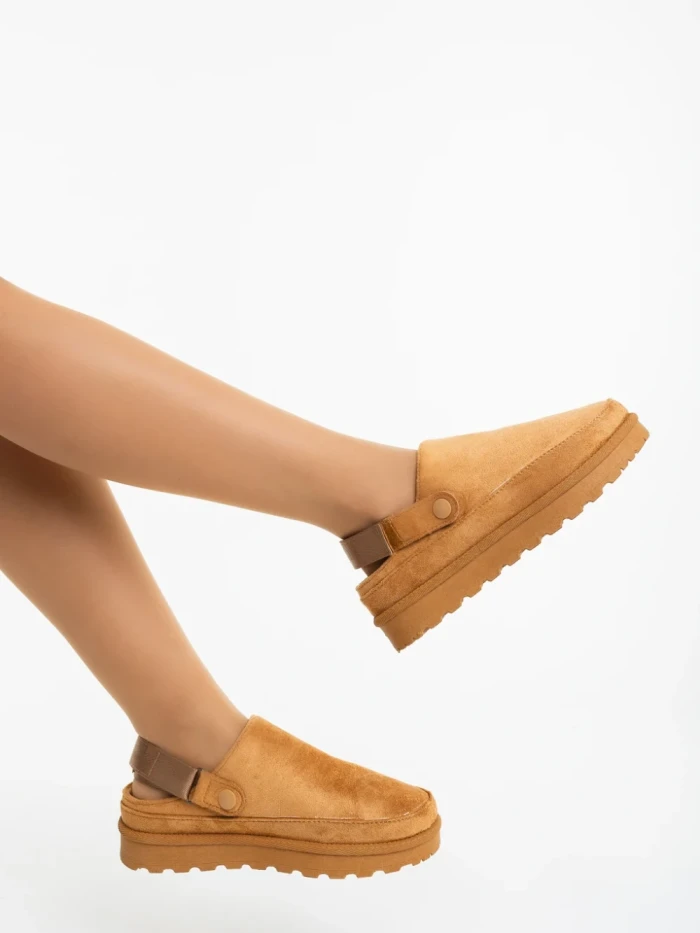 Papuci dama camel din material textil  Luara