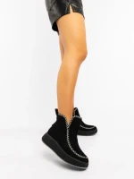 Ghete dama negre din material textil Galinda