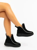 Ghete dama negre din material textil Galinda