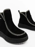 Ghete dama negre din material textil Galinda