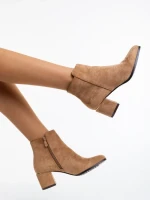 Botine dama bej inchis din material textil Zarina