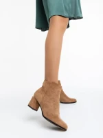 Botine dama bej inchis din material textil Zarina