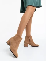 Botine dama bej inchis din material textil Zarina