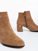 Botine dama bej inchis din material textil Zarina