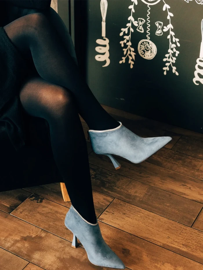 Botine dama albastre din material textil Marida