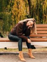 Botine dama bej din material textil Adisia