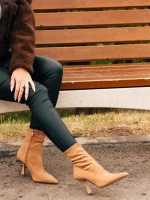 Botine dama bej din material textil Adisia