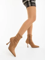 Botine dama bej din material textil Adisia