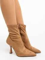 Botine dama bej din material textil Adisia