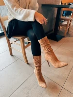 Cizme dama bej din material textil Marizela