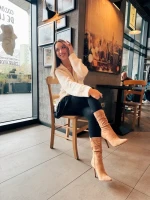 Cizme dama bej din material textil Marizela