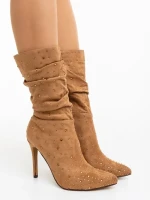 Cizme dama bej din material textil Marizela