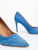 Pantofi dama cu toc albastri deschis din material textil Cavila