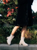 Cizme dama bej din piele ecologica si material textil Ramata