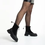 Cizme dama negre din piele ecologica si material textil Ramata