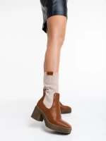 Ghete dama camel din piele ecologica si material textil Fizza