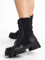 Ghete dama negre din piele ecologica si material textil Giana