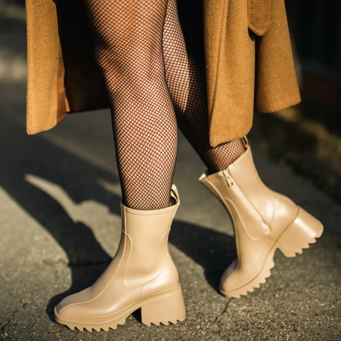 Cizme dama bej dinmaterial sintetic Sumeya