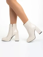 Botine dama bej din piele ecologica lacuita Rosalita