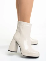Botine dama bej din piele ecologica lacuita Rosalita