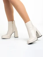 Botine dama bej din piele ecologica lacuita Rosalita