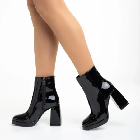 Botine dama negre din piele ecologica lacuita Rosalita