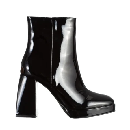 Botine dama negre din piele ecologica lacuita Rosalita